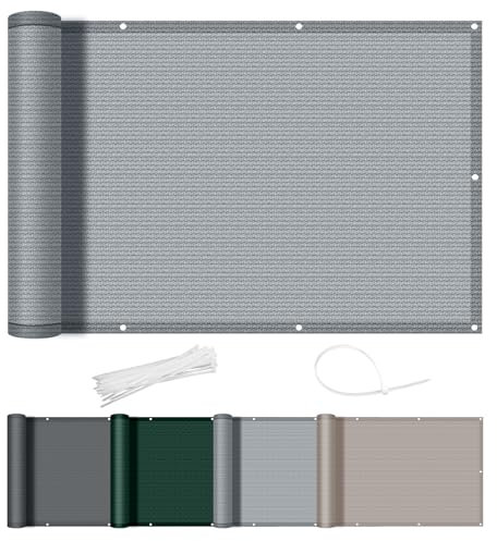 AXT SHADE Brise Vue Balcon 90x600cm HDPE Cache Vue Balcon Protection UV Opaque Résistant aux Contre Vent avec Trous et Serre Câbles pour Exterieur Terrasse-Gris Clair