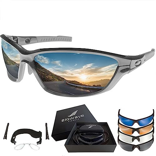 BIGWAVE Pro-Action 904 Matt Gun (grau) – Superentspiegelte Premium UV 400 Sportbrille mit 4 Wechselgläsern–Radsportbrille mit schmutzabweisender Clean-Coat Beschichtung für Damen und Herren