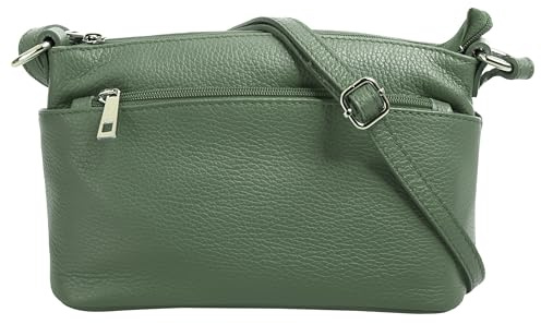 Cluty Umhängetasche Echt Leder Damen Made in Italy, Crossbody Bag, Messenger Bag mit Reißverschluss, Schultertasche aus Rindleder