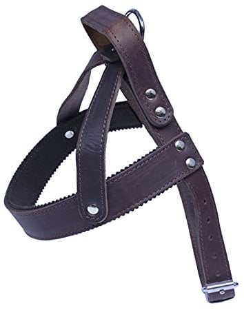 Hundegeschirr mit Griff, Leder, braun, integrierter O-Ring für Leinenführung