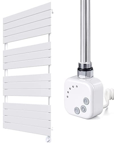 HEATSUPPLY® Design Handtuchheizkörper elektrisch 1.222 x 600 Paneel Badheizkörper geschlossen weiß inkl. Handtuchwärmer Heizstab 600 Watt mit Smart Thermostat No. 4