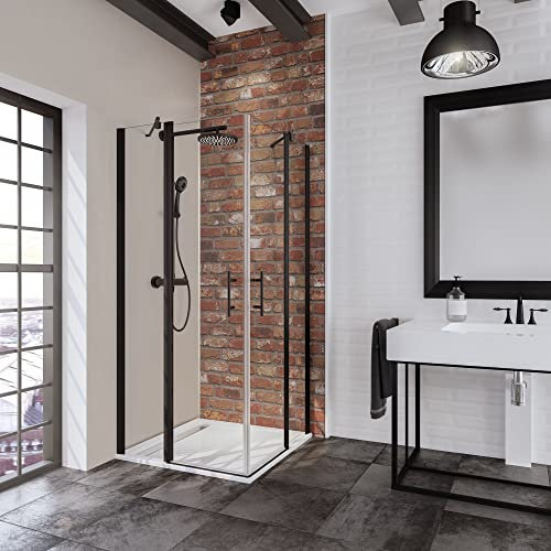 Schulte Duschkabine Alexa Style 2.0 Eckeinstieg 4-teilig, 100 x 100 cm, 192 cm, 5 mm Sicherheitsglas klar hell fixil beschichtet, schwarz,
