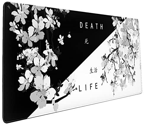 Sweetshow Tapis de Souris Japonais Noir et Blanc de 90 x 40 cm XXL avec Base en Caoutchouc antidérapant et Bords Cousus pour Jeux et Bureau