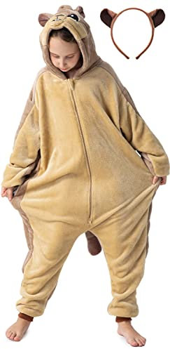 corimori Flauschiges Murmeltier-Kostüm für Kinder mit Haarreif | Karneval Fasching Kostüm Onesie für Mädchen, Jungen | Körpergröße 110-130cm