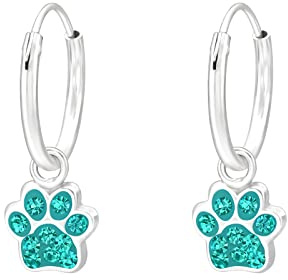 Laimons Kinder Mädchen-Ohrringe Creole Ohrhänger Hundepfote 7 mm Glanz mit Glitzer aus Sterling Silber 925 (Mint)