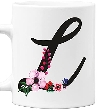 Colorfamily Tazza Mug con Iniziale Floreale - Lettera L - 100% ceramica