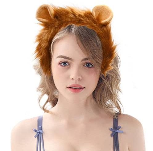HODRME Serre-tête oreilles de lion en peluche - Halloween Noël festival fête à thème animal cosplay bandeau