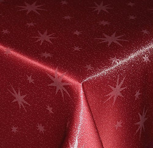 Tischdecke Weihnachten 160 x 220 cm Oval Rot Lurex Sterne Weihnachtstischdecken abwaschbar knitterfrei Tischdecken Advent Weihnachtsdeko Tischdeko Herbst