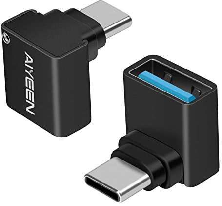USB C auf USB Adapter (2 Stück), 90 Grad Stecker auf 3.0 Buchse OTG Konverter Kompatibel Mit MacBook Pro 2019/2018, Samsung und Mehr C-Geräten, Schwarz