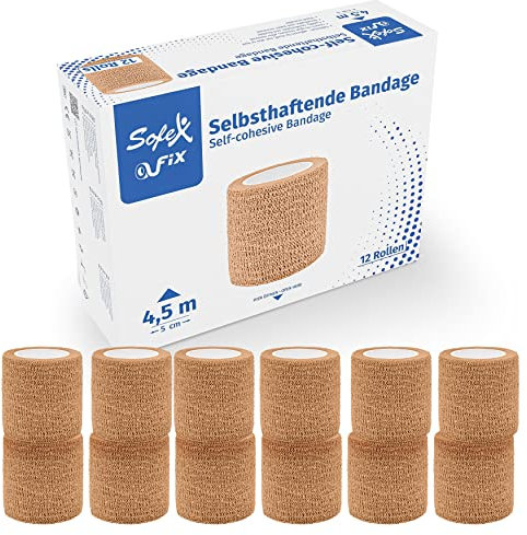 Sofex Fix Selbstklebender Verband Selbsthaftende Bandage Haftbandage Selbstklebend Fixierbinde Klebeverband Mullbinden Klebeverband Tape Verband Haftverband Elastische Binde (5cm, Beige)