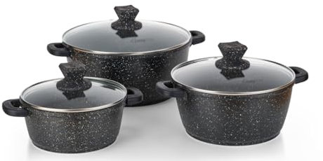 CosyChef Nessie 3er KochTopf Set, 20-24-28 cm, 6-teiliges Kochtopfset mit Glasdeckel und Antihaftbeschichtung - Geeignet für alle Herdarten, auch Induktion - PFOA-frei
