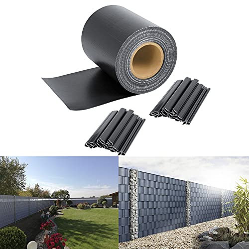 Joparri PVC Sichtschutzstreifen Gartenzaun mit 60 Clips 70m x 19cm Stabmattenzaun Balkon Wasser- & Winddicht Komplettset Sichtschutz - Grau