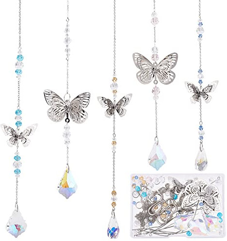 SUNNYCLUE 1 Box DIY 5Pcs Garden Suncatchers Sun Catchers Crystal Suncatchers Hanging Filigree Butterfly Suncatcher Making Kit Rainbow Sun Catcher for Window Outdoor Indoor Hanging Pendant Ornament