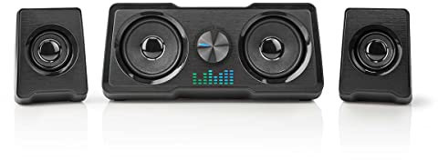 Nedis Gaming Speaker System, 48W with Dual Subwoofer Bass for Epic Game Sound, USB Powered, 3.5mm Jack, LED Lighting, Volume Control - Black