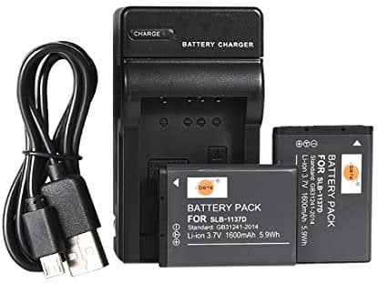 DSTE SLB-1137D Li-ion Battery (2-Pack) and Micro USB Charger Compatible for Samsung i80 i85 i100 L74 Wide NV11 NV24HD NV30 NV40 NV100HD NV103 NV106HD TL34HD Digital Camera
