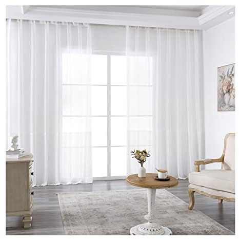 Aotiwe Schlaufenschal 160 Lang, Vorhang Weiß Schienensystem Chidori Gitter Polyester 2 Stücke 107X160cm