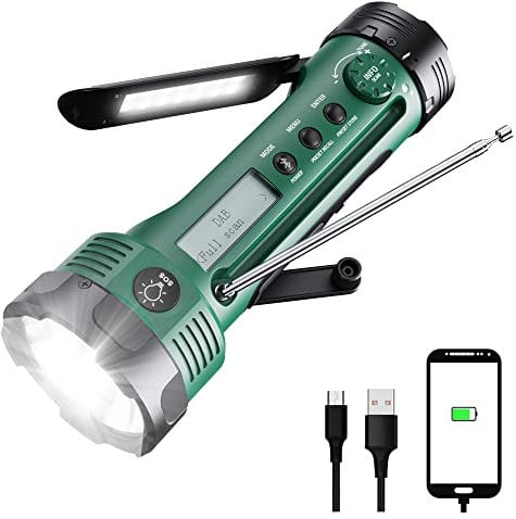 Kurbelradio DAB+/DAB/UKW, Radio mit Bluetooth, Baustellenradio Notfallradio mit Kurbe mit 3000 mAh Akku, Solar Radio mit Weltempfänger, Blackout Notfallausrüstung, Als Taschenlampe & Ladegerät
