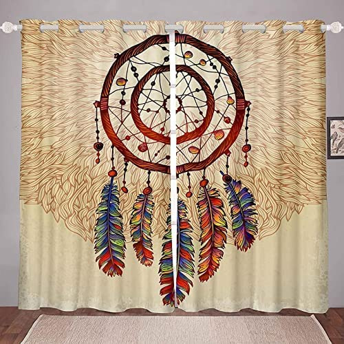 3D Curtains For Bedroom - Yellow Feather Wire Wind Chimes 280(W) X250(H) Cm Room Darkening Eyelet Thermal Insulated Change Printed Curtains Curtains, Two Panels Suitable For Bedroom/Hotel
