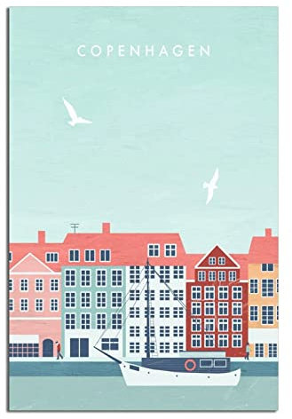 YONGCAI Vintage Kopenhagen Dänemark Reiseposter Leinwand Wand Home Room Decor Kunst Poster Gemälde Bild Druck Geschenk Poster