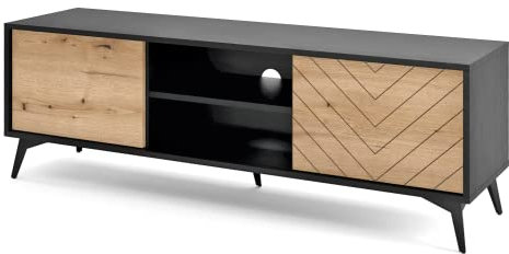 Deyn TV-Schrank Artisan Eiche B39 x L154 x H50 cm – Moderner Fernsehschrank für Wohnzimmer – TV-Regal für Fernseher, eleganter Fernsehtisch mit Metallbeine, Fächern und abschließbaren Schränken