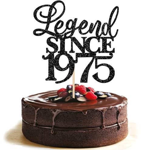 Xsstarmi 1 Packung Legend Since 1975 Cake Topper Glitter Happy 50th Birthday Cake Topper Cheers to 50 Fabulous Cake Decoration for Happy 50th Birthday Wedding Anniversary Party Cake Decorations Black