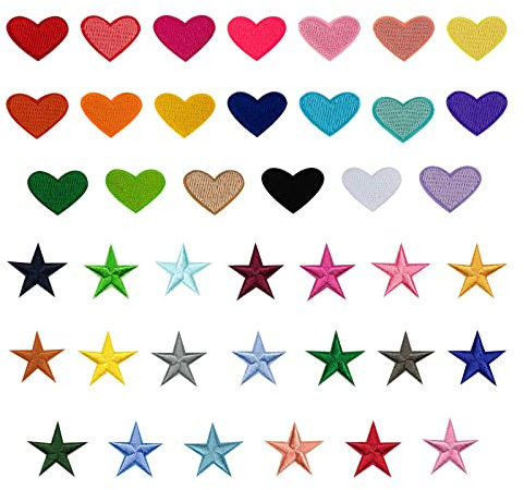 40 Stücke Herz Aufnäher zum Aufbügeln, Patches Aufnäher In Herzform und Stern, Mini Aufnäher In Herzform, Mini Aufbügeln ügler Bügeleisen Patches Sticker für T-Shirt Jeans Kleidung Reparaturen Dekor