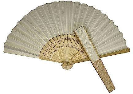 Parev Pack of 10 Ivory Paper Foldable Hand Held Bamboo Wooden Fans