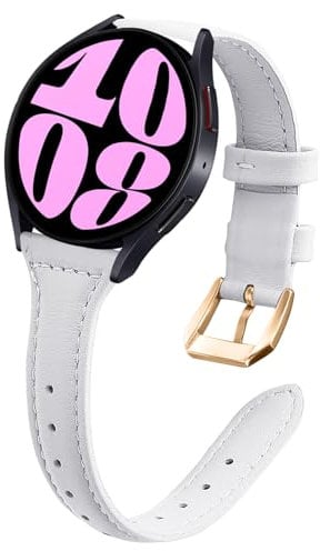 WoPail Leder Armband 20mm für Samsung Galaxy Watch 7/FE/6/5/4 40mm,44mm/Watch 6 Classic 43,47mm Damen Ersatzarmband Uhrenarmband für Galaxy Wat-ch 5 Pro 45mm Weiß