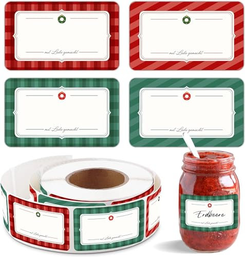 BIROYAL 500 Stück Weihnachten Etiketten Selbstklebend, 5x3cm Weihnachten Aufkleber zum Beschriften, Weihnachtssticker für marmeladengläser, Geschenke, Adventskalender und Papiertüten