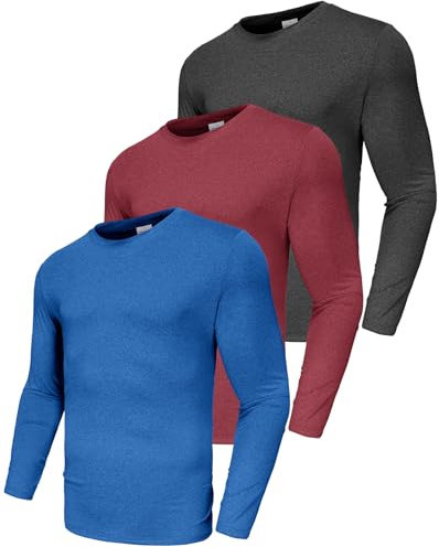 3er Pack Longsleeve Herren, Funktionsshirt Herren Langarm T-Shirt Schnelltrocknend Atmungsaktiv Sport Shirt Männer Laufshirt Fitness Gym Shirt Trainingsshirt Sportbekleidung für Herren 3P03-XL
