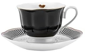 Karaca Piraye 12 Piece Porcelain Espresso Turkish Coffee Cup Set for 6 People, 80ml, Black White Multi