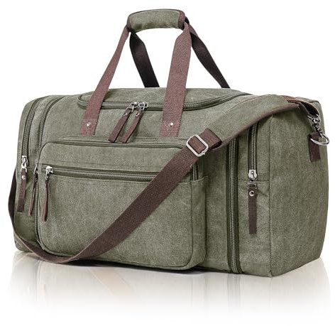 Erweiterbare Reisetasche 55L, Kompakte Sporttasche Herren Damen, Robuste Stofftasche für Reisen, Fitness und Business, Handgepäcktasche (Oliv)