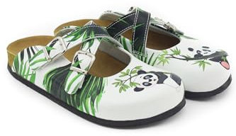 Terlik Sabo Suela de Corcho ST170 Zuecos de Cuero Mules Zapatillas Zapatos Sabot, Mujer, Panda, EU 41