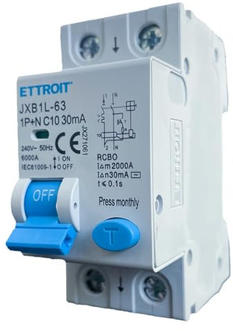 ZOREI Interruttore Magnetotermico Differenziale, 1P+N 6KA 30mA 220V, Occupa 2 Moduli DIN (1P+N 10A 6KA 30mA)