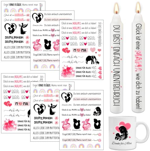 6 PCS Kerzentattoos Muttertag, Muttertagsgeschenk Personalisiert, Kerzen Tattoo Muttertag Geschenk für Mama, Muttertagsgeschenk Kerze Deko, Mama Geschenk Geburtstag Kerzenfolie für DIY Kerze Keramik