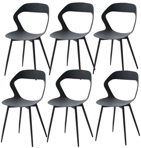 Uderkiny Lot de 6 Chaise de Jardin Exterieur,Chaise Polypropylene Lot de 6,Siège en polypropylène/Pieds en Fer métallique, adapté pour Jardin/Serre/terrasse/Balcon(Noir, 6)