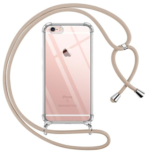 Pnakqil Coque pour iPhone 6/iPhone 6s avec Cordon, Transparente Silicone Housse avec Réglable de Collier Anti-Chute Etui pour iPhone 6S, Ètuis à Bandoulière 4.7, Kaki