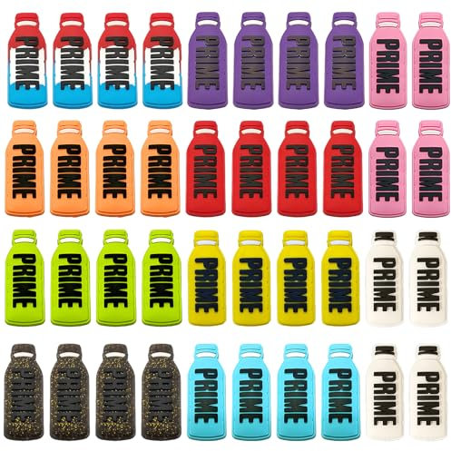 40 PCS Prime Bottle Shoe Charms for Croc, DIY Prime Shoe Decoration Multicolored for Basketball Soccer Baseball Croc Charms Shoes Decoration PVC for Charm Ornament