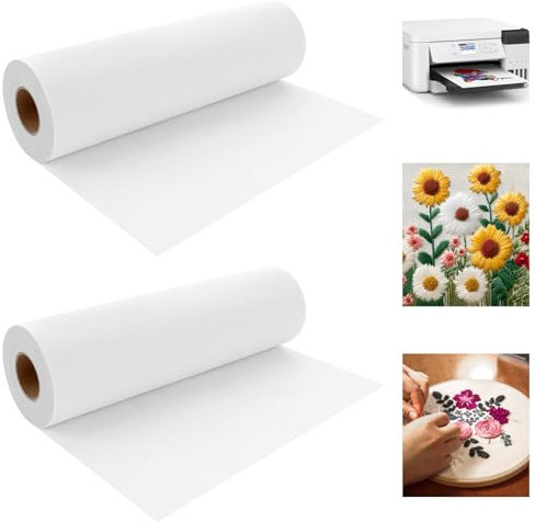 AKOLAFE 2 Rolle Stickvlies 12 x25Yd (30cmx23M) stickvlies wasserlöslich weiß Bedruckbar Wasserlösliches Stickvlies 50gm(1.8oz) zum Aufbügeln für Maschinensticken Handnähen Drucken Handbemalt Bestickt