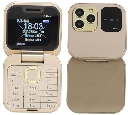2G-Klapptelefone für Senioren, 1,77-Zoll-Handy ohne Vertrag, Unterstützung für Dual-SIM-Karte, Handy mit Großen Tasten und LED-Taschenlampe, Schnellwahl, 1000-mAh-Akku (Gold)