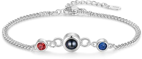 Personalisierte Damen Armband Mit Foto Projektion, Armkette Verstellbar Damenarmband Geburtsstein Geschenk Für Weihnachten Muttertag Geburtstag Für Mutter Großmutter Ehefrau (style 2 - Silber)