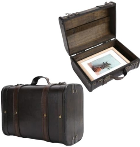 Beufee Vintage-Koffer, Aufbewahrungstruhe aus Holz, Vintage-Koffer aus Holz, Aufbewahrungsbox, Truhe, Aufbewahrungsbox, Retro-Reisetruhe, Fotografie-Requisiten