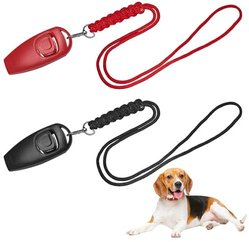 SANGFUN 2-In-1 Trainingsrassel Hundepfeife, Hundepfeife RüTter RüCkruf, Klicker Hund mit UmhäNgeband, Hunde Training ZubehöR, Erziehungshilfen Klicker für Hunde (Rot & Schwarz)