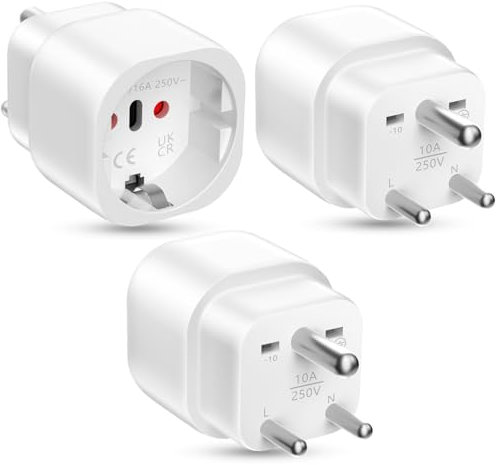 3 Pièces Adaptateur Prise Inde, Adaptateur de Voyage, Adaptateur Voyage Accessoires, Adaptateur Sri Lanka, Schuko UE vers Prise de Type D, pour Inde, Sri Lanka, Népal, Congo Adaptateur de Voyage