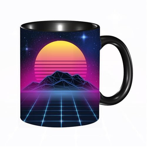 reyawdf Original Tasse mit lustigem Design,Elektronisches Neon auf New Retro Wave 80 Party Miami 90S Beach Retrow,330ml, für Kaffee- und Teeliebhaber, als Geschenk für Weihnachten, Geburtstag und mehr