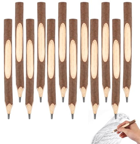 Wald Holzstifte, 12 Stück Zweig Bleistift Kinder, Holzbleistifte Mitgebsel, Holzfällerlook Kurze Stifte, Holzstifte Personalisiert, Bleistift Baum Dick für Kindergeburtstag Partygeschenk Schulbedarf