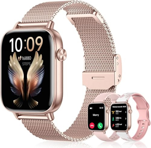 HXQHSTBG Smart Watch for Women (Answer/Make Calls) 1.83 HD Health Tracker Smartwatch with 3 Bands/Heart Sleep Rate, 120+ Sports Modes IP68 Waterproof Compatible Android iPhone Phones, Rose Gold
