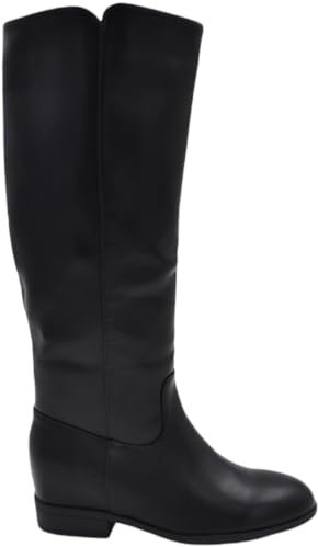 Stivali Donna Linea Basic in Pelle Nero Punta Tonda Zeppa Interna 4 cm con Zip Liscio Comodo Suola in Gomma (38 EU)