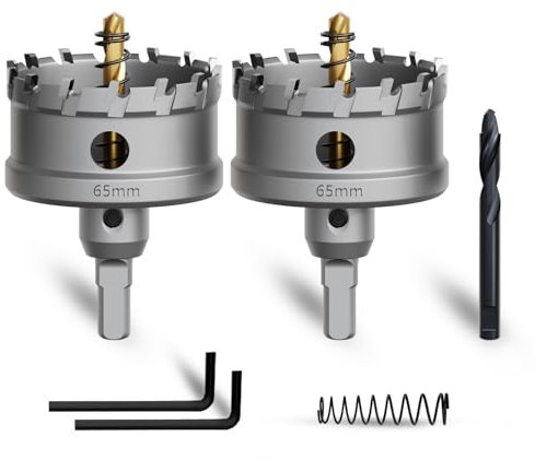 METOTY 2 Stück 65mm lochsäge metall，Hartmetall Lochsäge,Hartmetall Bohrer,mit Ein zusätzlicher nitrierter Stufenführungsbohrer gratis und L-Wrench,für Stahl Eisen Aluminum Metall