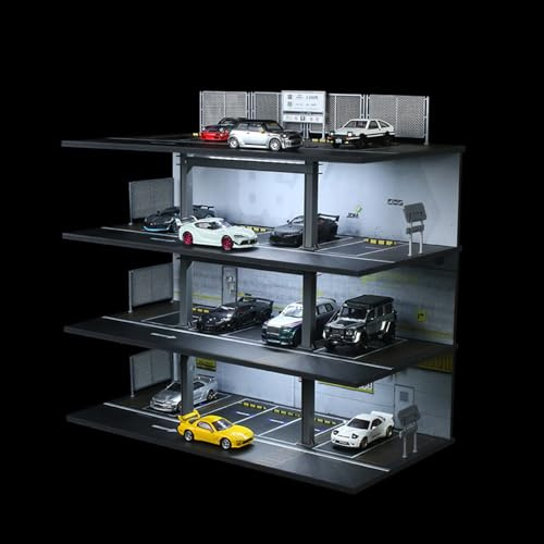 Druckguss-Modell-Auto-Vitrine im Maßstab 1:64 – Parkgarage Diorama kompatibel mit Hot Wheels Matchbox Mini GT, für Spielzeugautodisplay und Aufbewahrung von 20 Parkplätzen (grau)